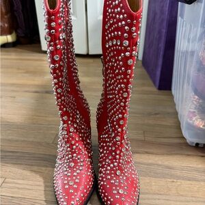 Studded Red Women's Boots